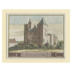 Impression ancienne colorée à la main de Heusden, château aux Pays-Bas, vers 1730