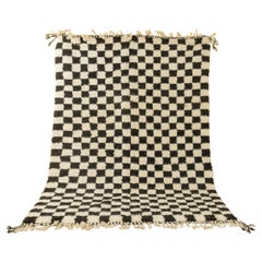 Classic Chess Contemporary Beni Ourain Moroccan Berber Rug black chessboard