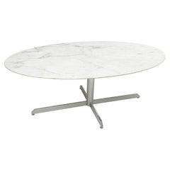Mid-Century Oval with Marble Top and Chromed Metal Feet Dining Table by Knoll