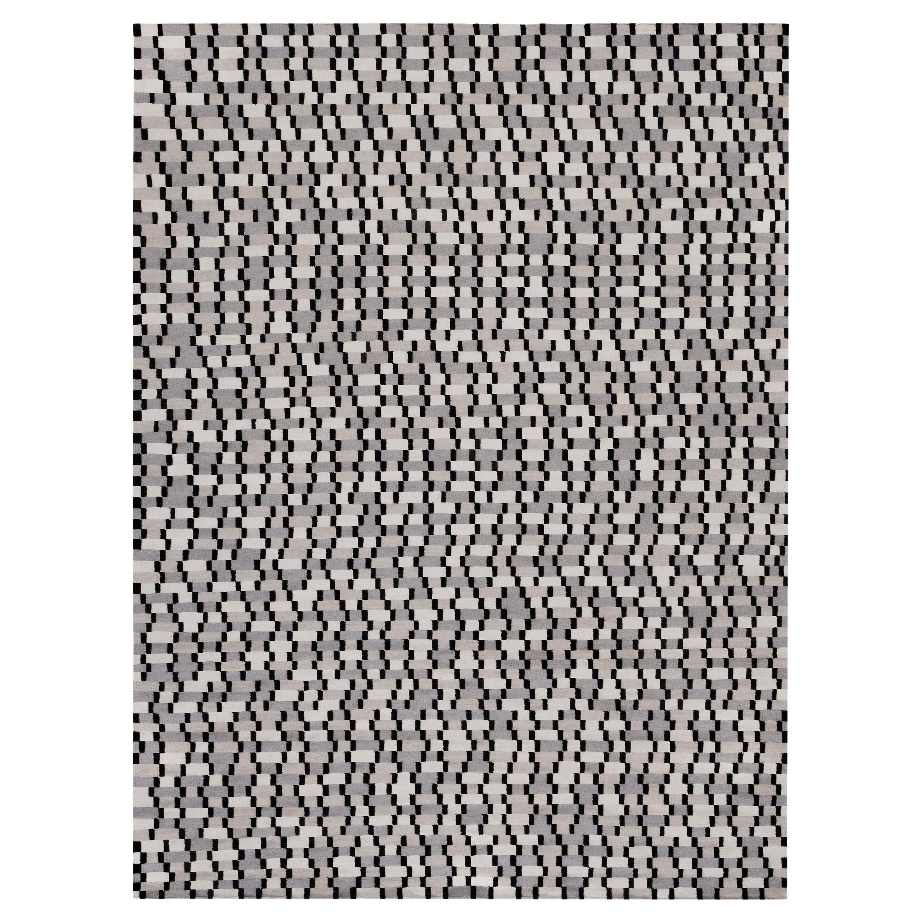 Tempo Cinque - Grey - Design Summer Kilim Rug Wool Cotton Carpet Handwoven Flat For Sale