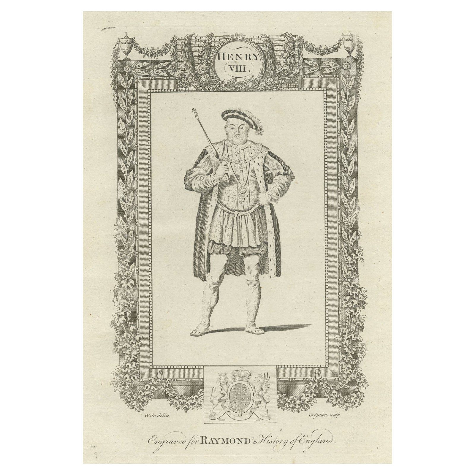 Original Antique Engraving of King Henry VIII, C.1787 For Sale