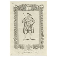 Gravure ancienne d'origine du roi Henry VIII, vers 1787