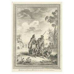Antique Print of Hottentots in South Africa, C.1750