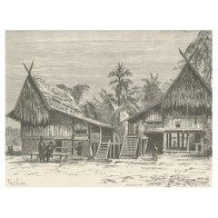 Grabado antiguo de la aldea de Surulangun en Musi Rawas Norte, Sumatra Meridional, Indonesia