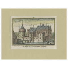 Ancienne estampe du château de Kronenburg près de Loenen, Utrecht, Hollande, 1730