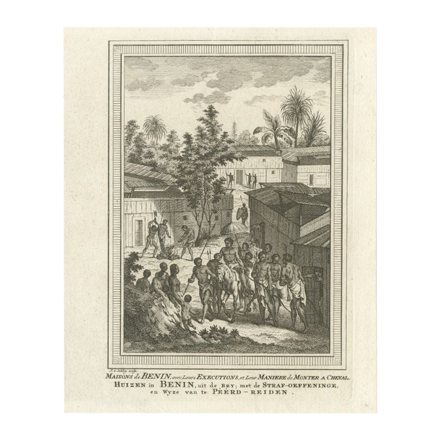 Antique Engraving of Houses of Benin in Africa, 1748 For Sale