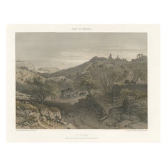 Impression ancienne de La Turbie ou Route de la Corniche et Monaco, vers 1865