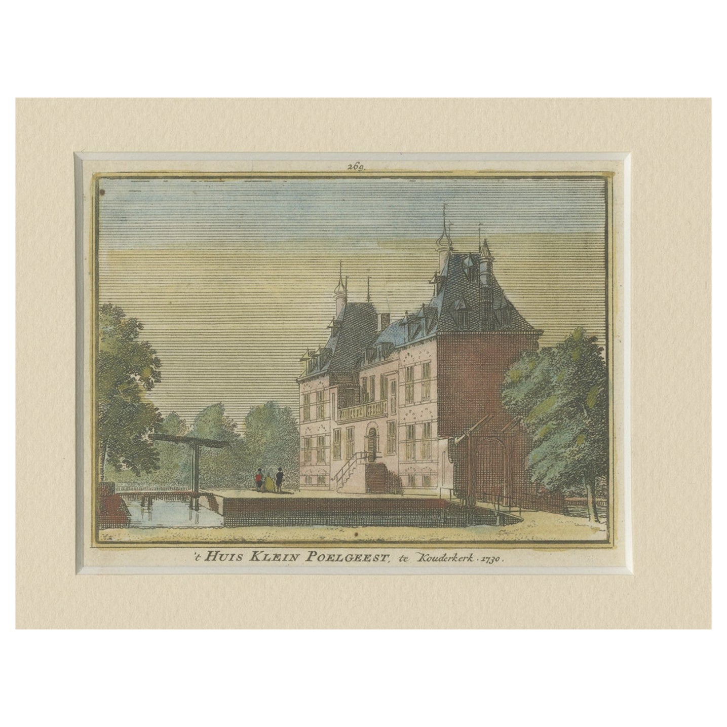 Antique Print of 'Huis Klein Poelgeest' a Castle in Ridderkerk, Holland, c.1750 For Sale