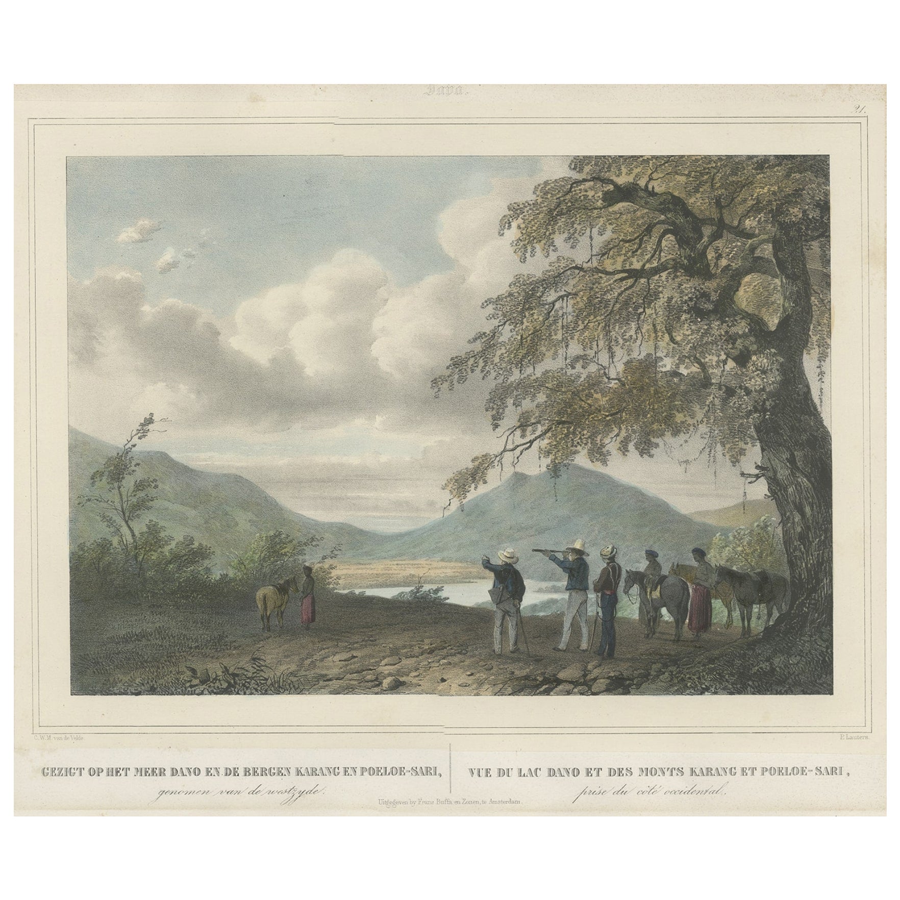 Antique Print of a Poeloe Sari and Karang Sari Mountain, West Java, Indonesia For Sale