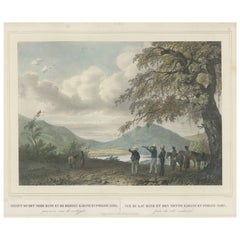Used Print of a Poeloe Sari and Karang Sari Mountain, West Java, Indonesia