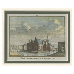 Stampa antica di 'Huis Marquette', un castello in Olanda, 1750 ca.