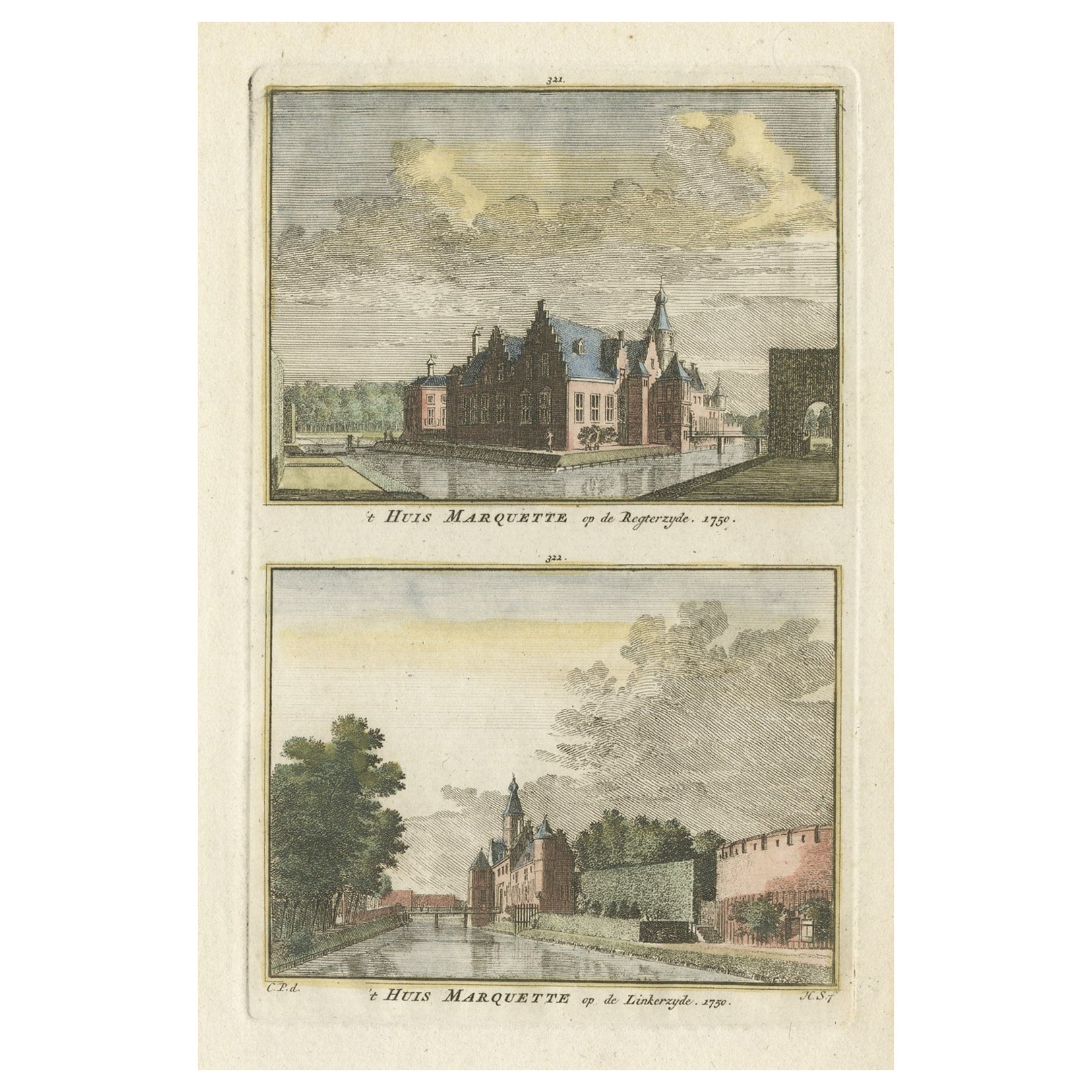 Antique Print of 'Huis Marquette' in Heemskerk, The Netherlands, c.1750 For Sale