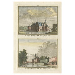 Antiker Druck von „Huis Marquette“ in der Heemskerk, Niederlande, um 1750
