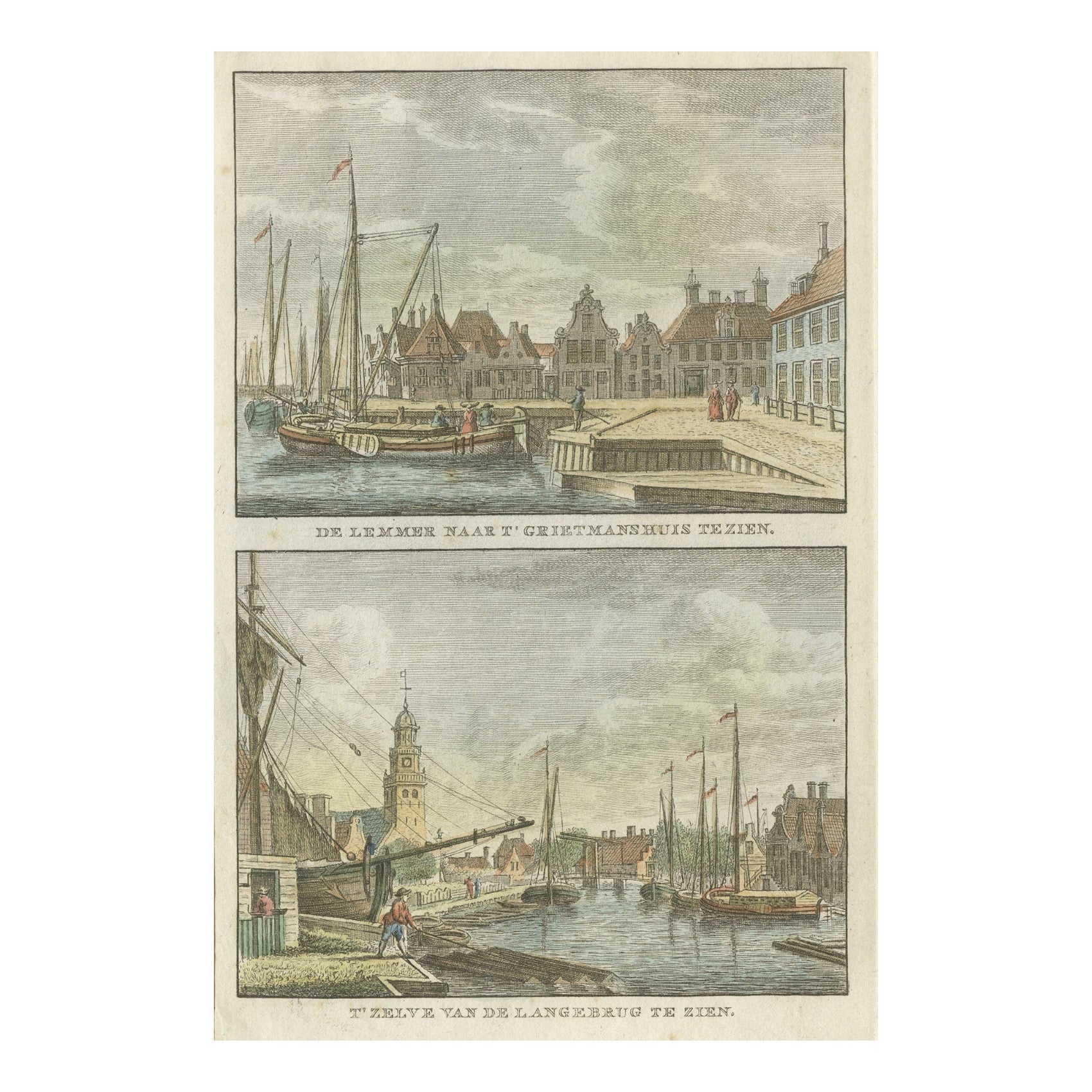 Impression ancienne de Lemmer, Grietmanshuis, Friesland, Pays-Bas, vers 1790