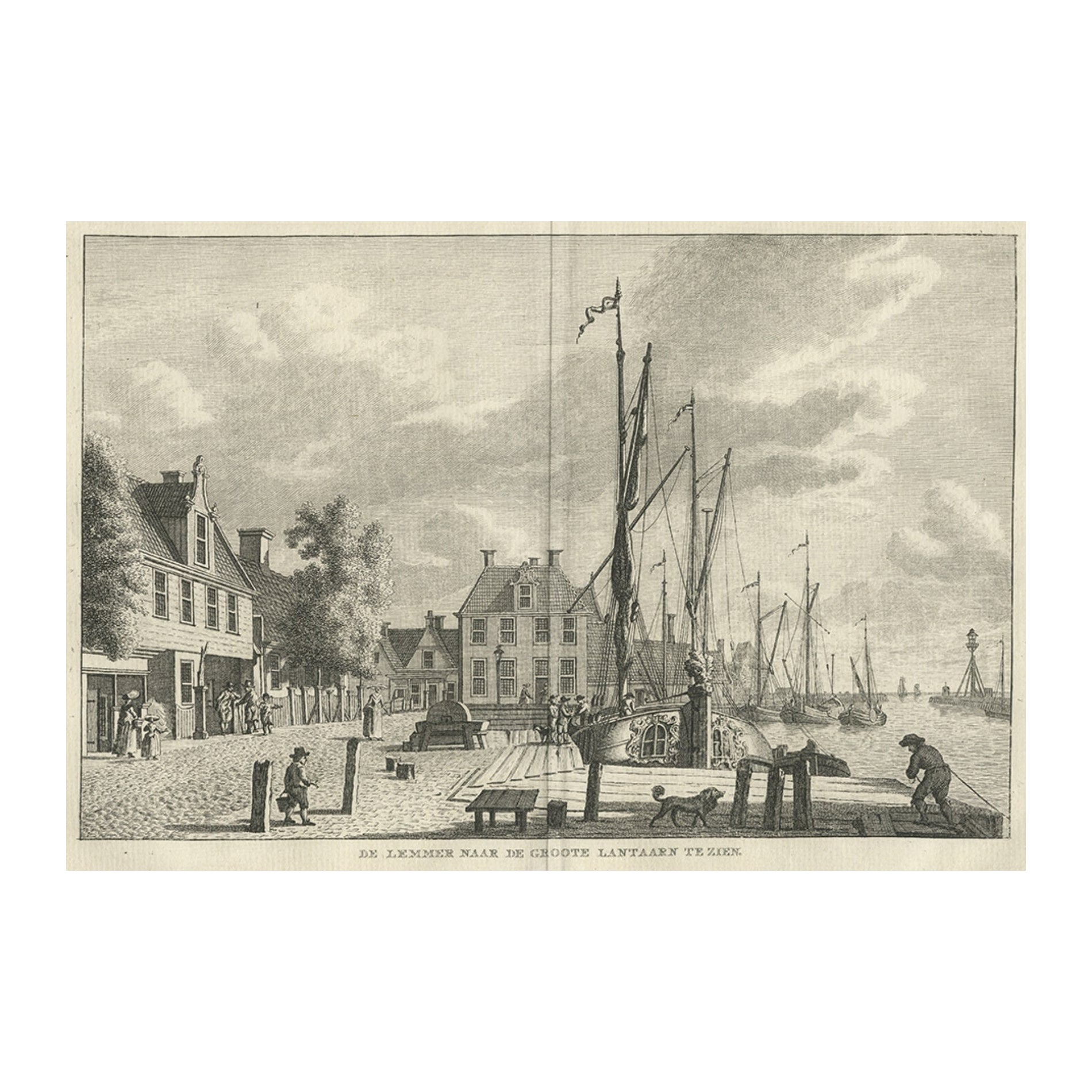 Antique Print of Lemmer Groote Lantaarn in Friesland The Netherlands, circa 1790