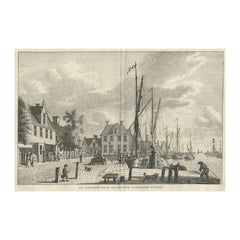 Impression ancienne de Lemmer, Groote Lantaarn dans le Friesland, Pays-Bas, vers 1790