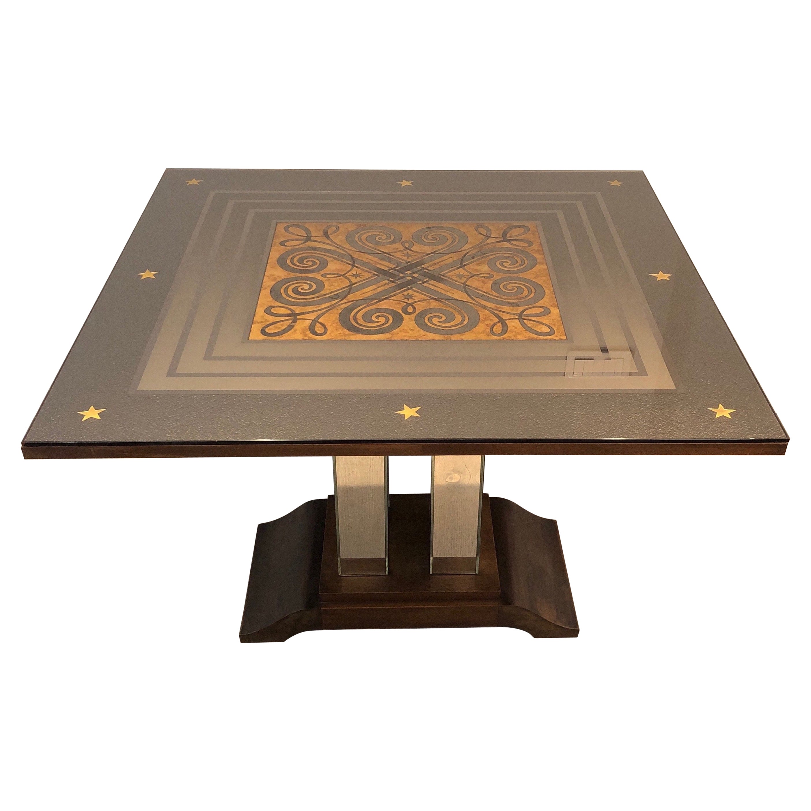 Art Deco Table with Engraved Mirror in the Style of Jules Leleu and Max Ingrand