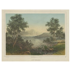 Antique Old Print of Loch Venacher, a Freshwater Lake near Stirling, Scotland, c.1850