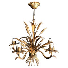 Coco Channel Wheat Gilt Metal Chandelier, French Work, circa 1970