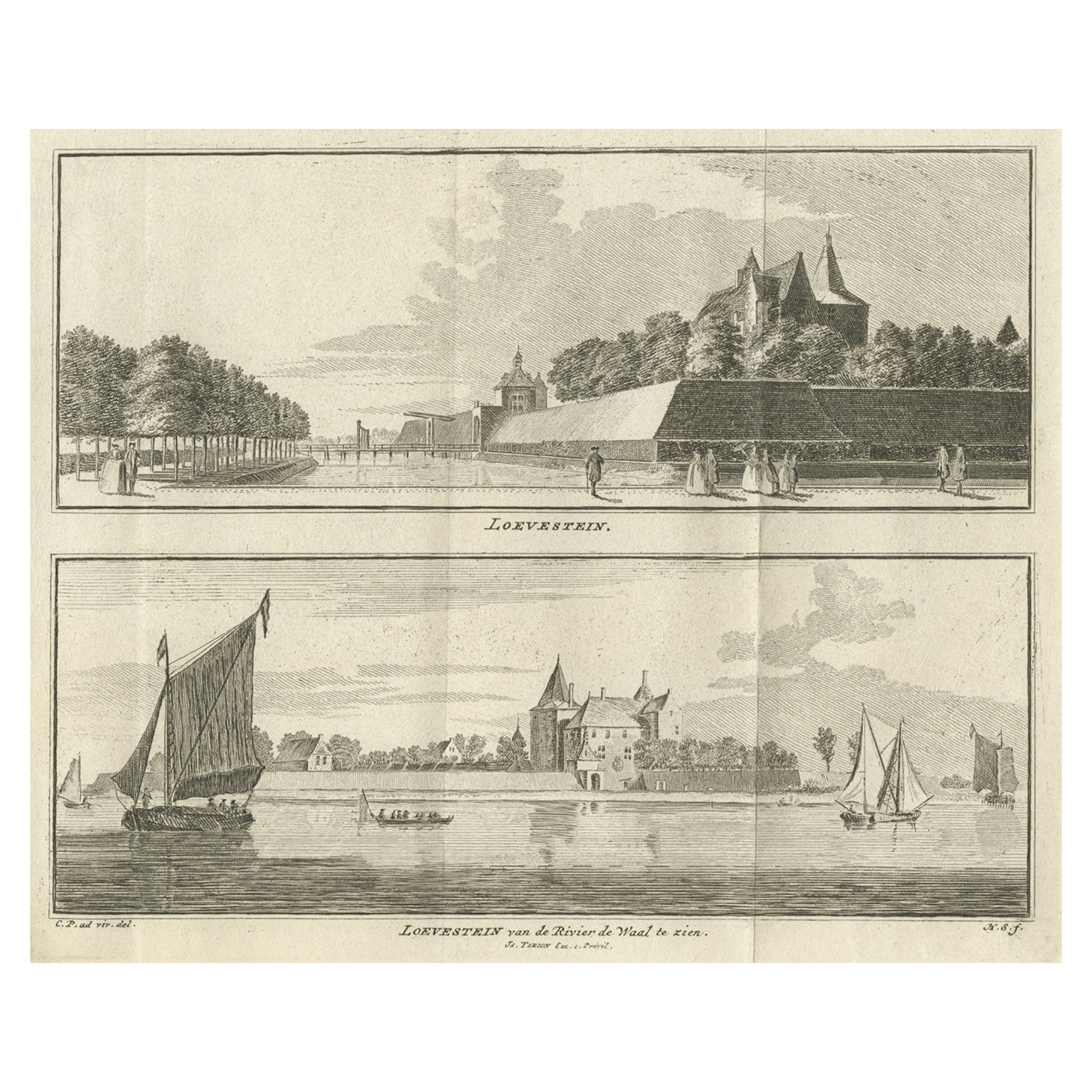 Antique Print of Loevestein Castle by Tirion, 1749