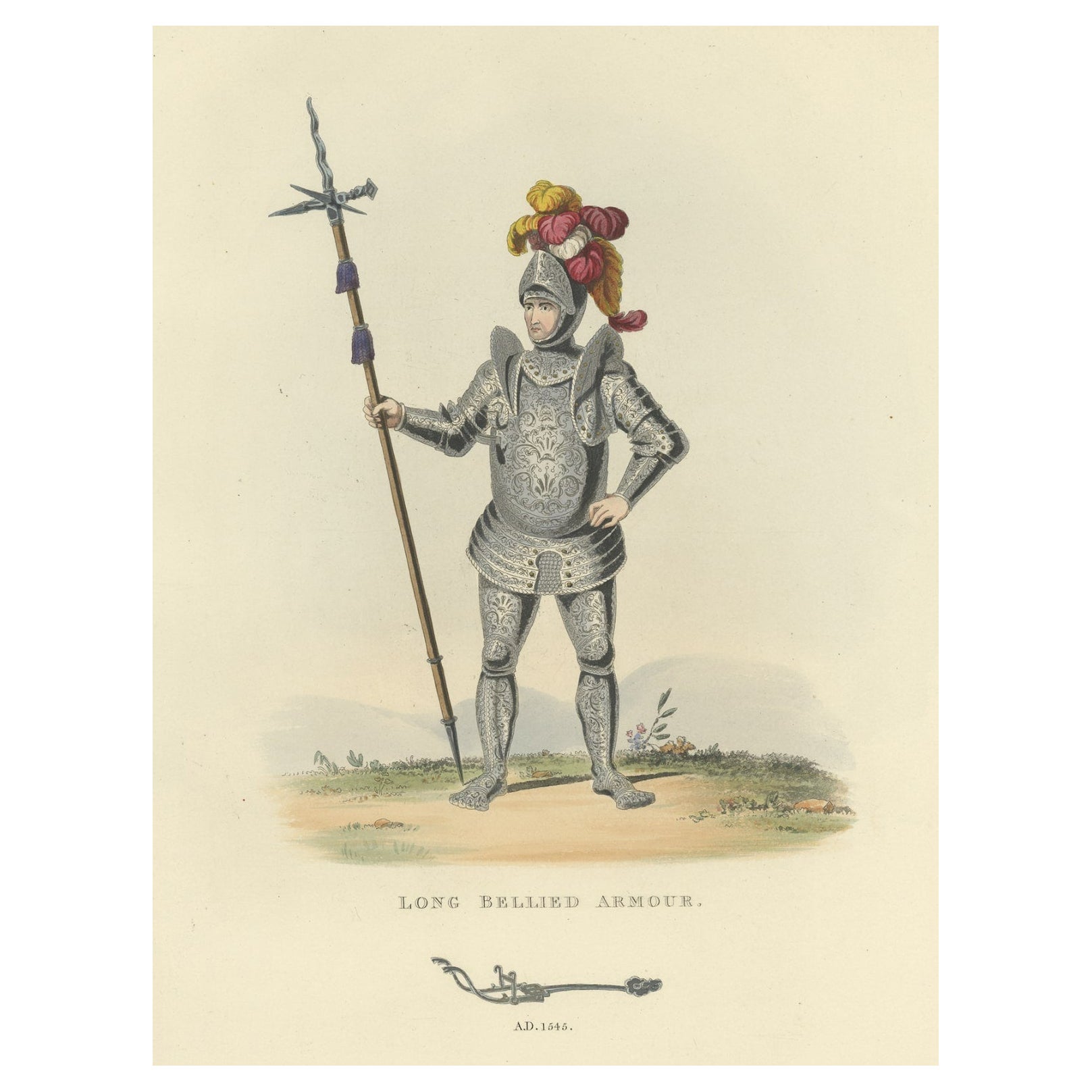 Antique Print of Long-Bellied Armour, 1842 For Sale