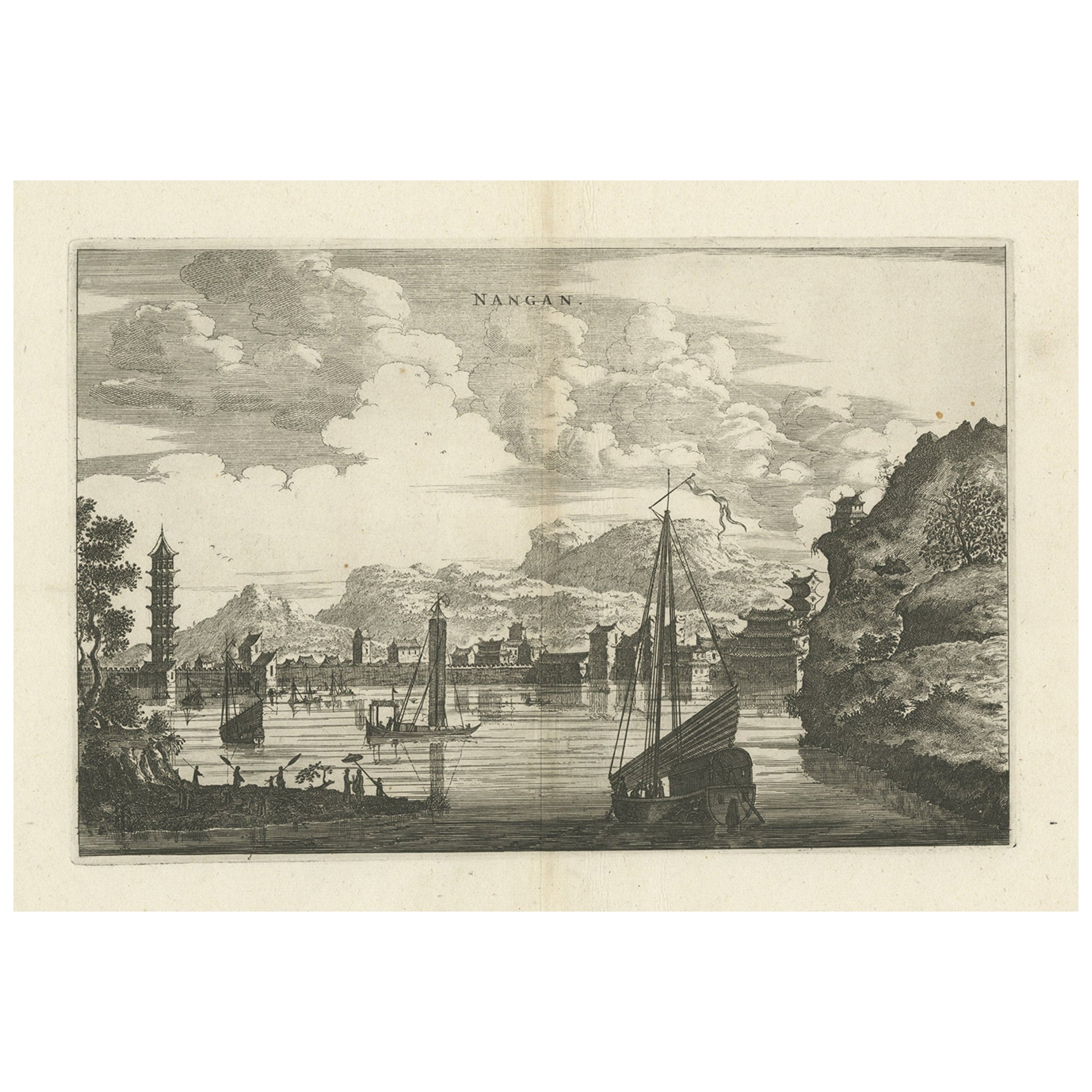 Antique Print of the City of Nangan in Fujian, China, 1668 For Sale
