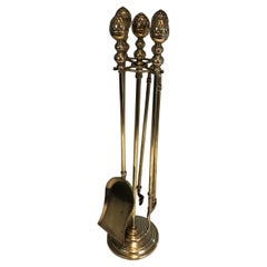 Neoclassical Style Brass Pineapple Fireplace Tools, French Work in the Style of