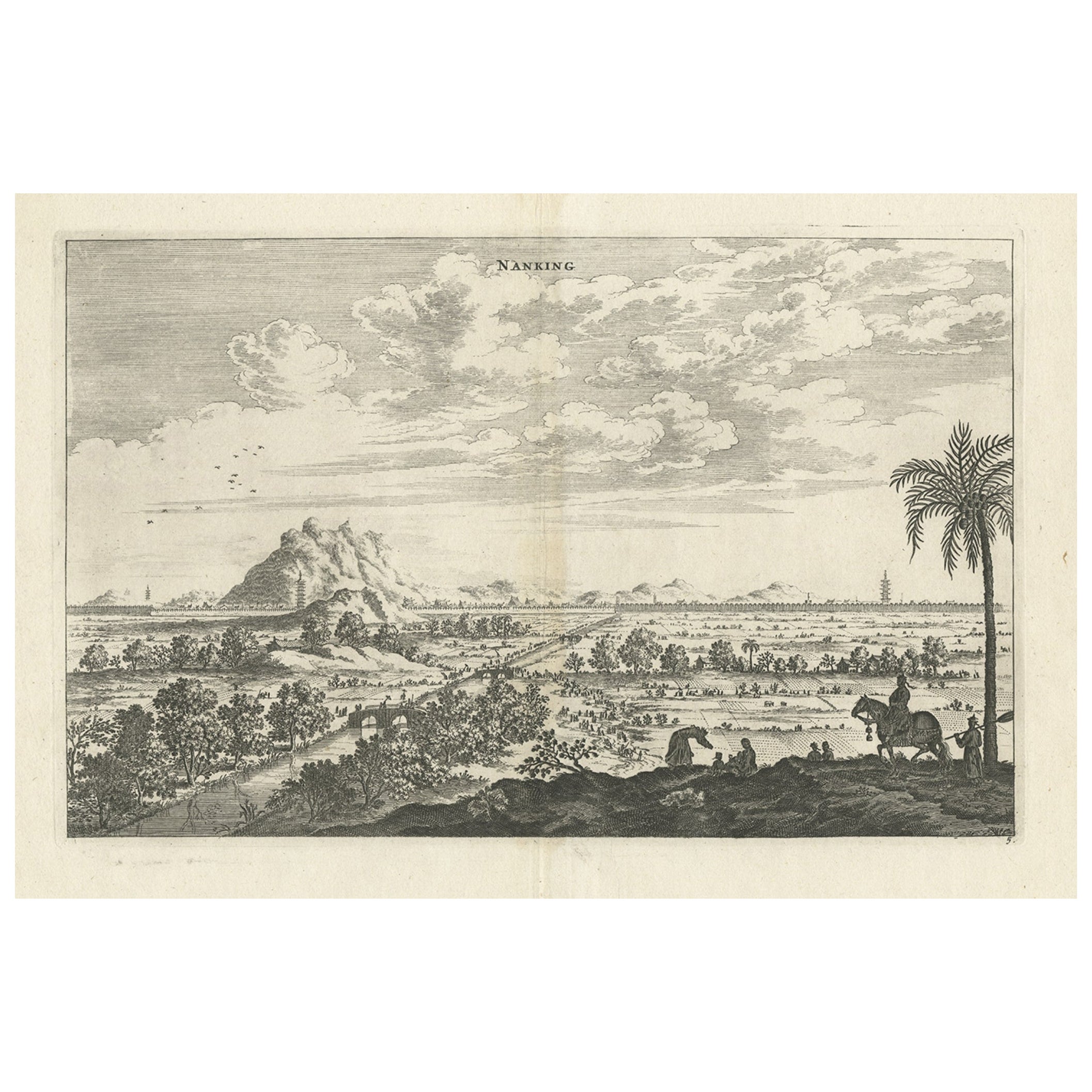 Antique Print of the City of Nanking in China, 1668 For Sale
