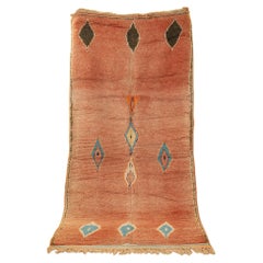 Vintage Boujad Moroccan Berber Rug Middle Atlas Mountains terracotta light blue