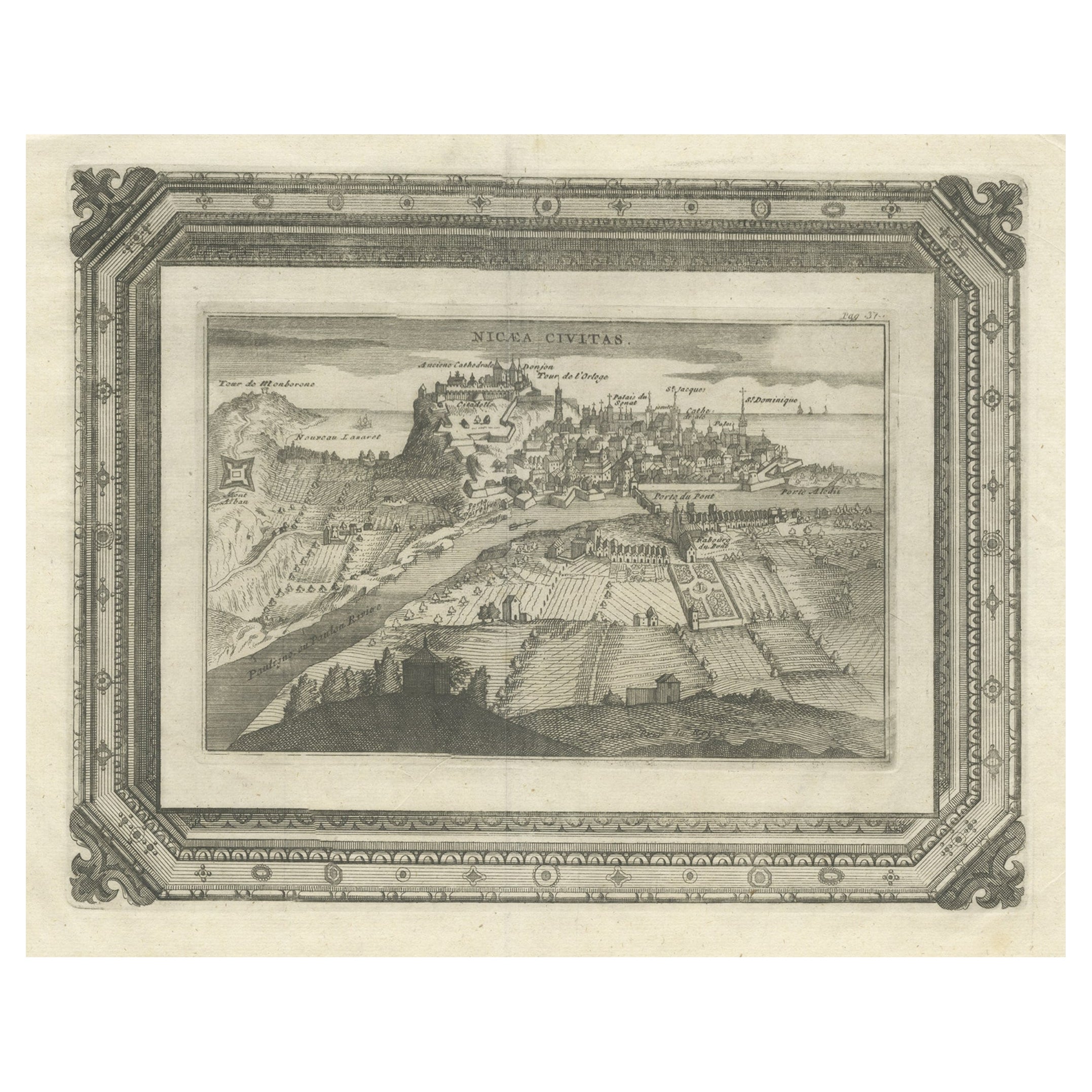 Very Rare Antique Print of the City of Nice in France, c.1700 For Sale