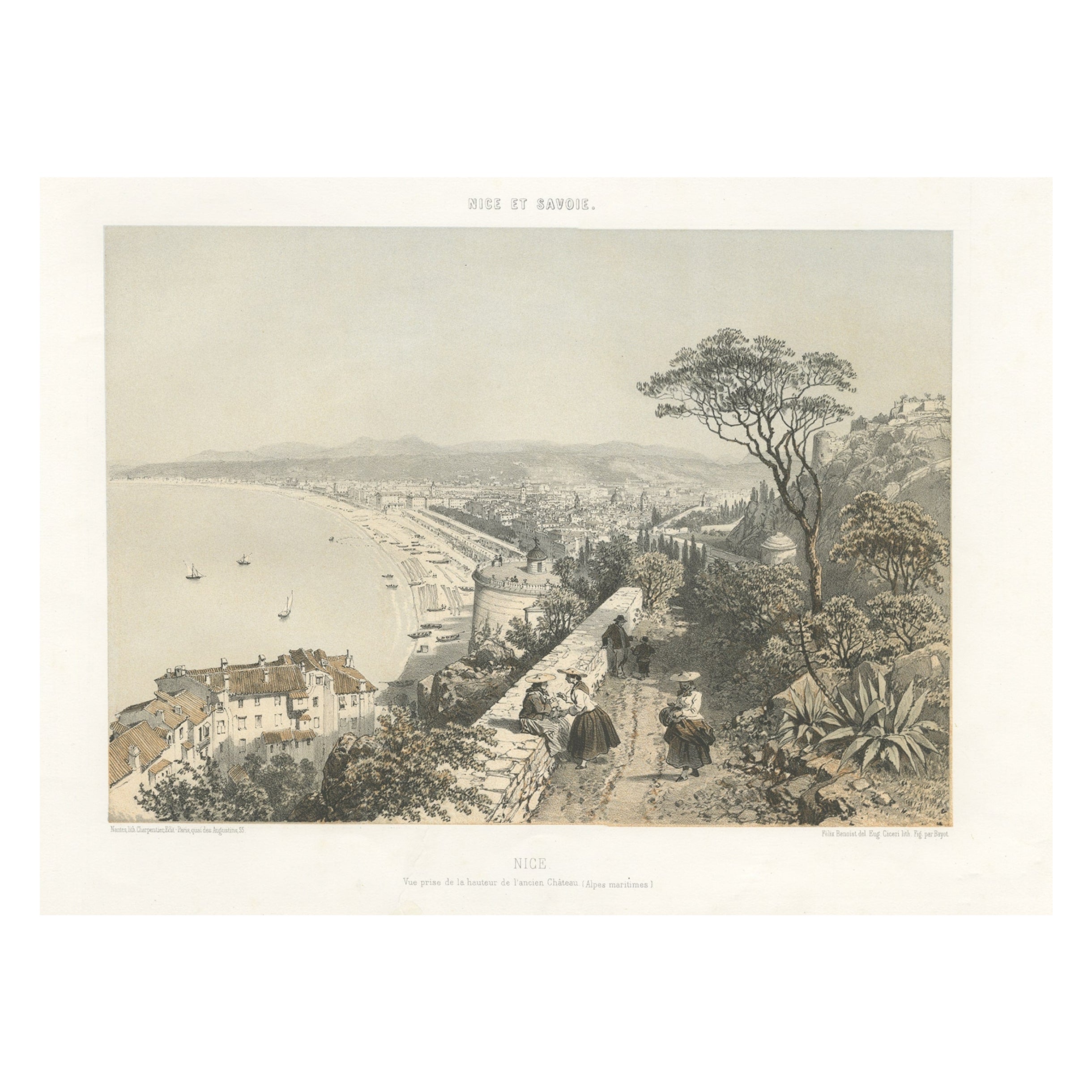 Antique View of the City of Nice on the South-Coast of France, c.1865 For Sale