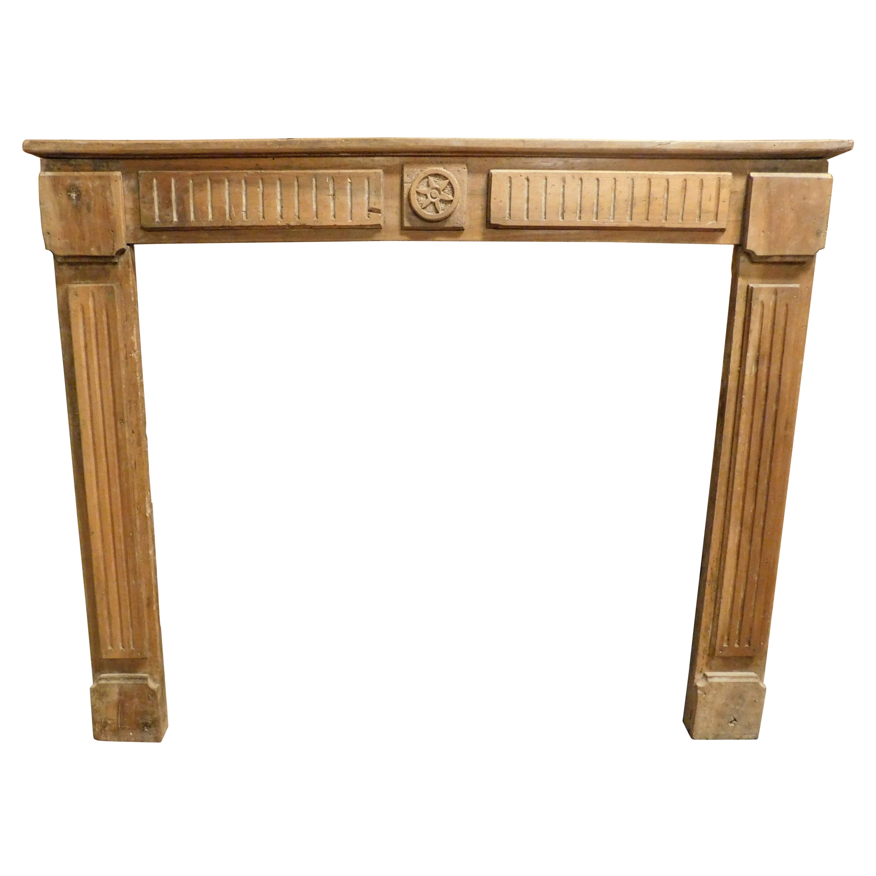 Antique Mantel Fireplace, Hand-Carved Walnut Wood, Luis xvi, '700 Italy