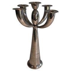 5 Arms Silver Plated Candlestick, French Work, in the Style of Lino Sabattini