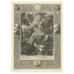Antique Print of Io Changing into a Cow; Mercury Cuts off Argus's Head, 1733