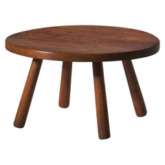 Vintage Large Round French Side Table in Solid Oak