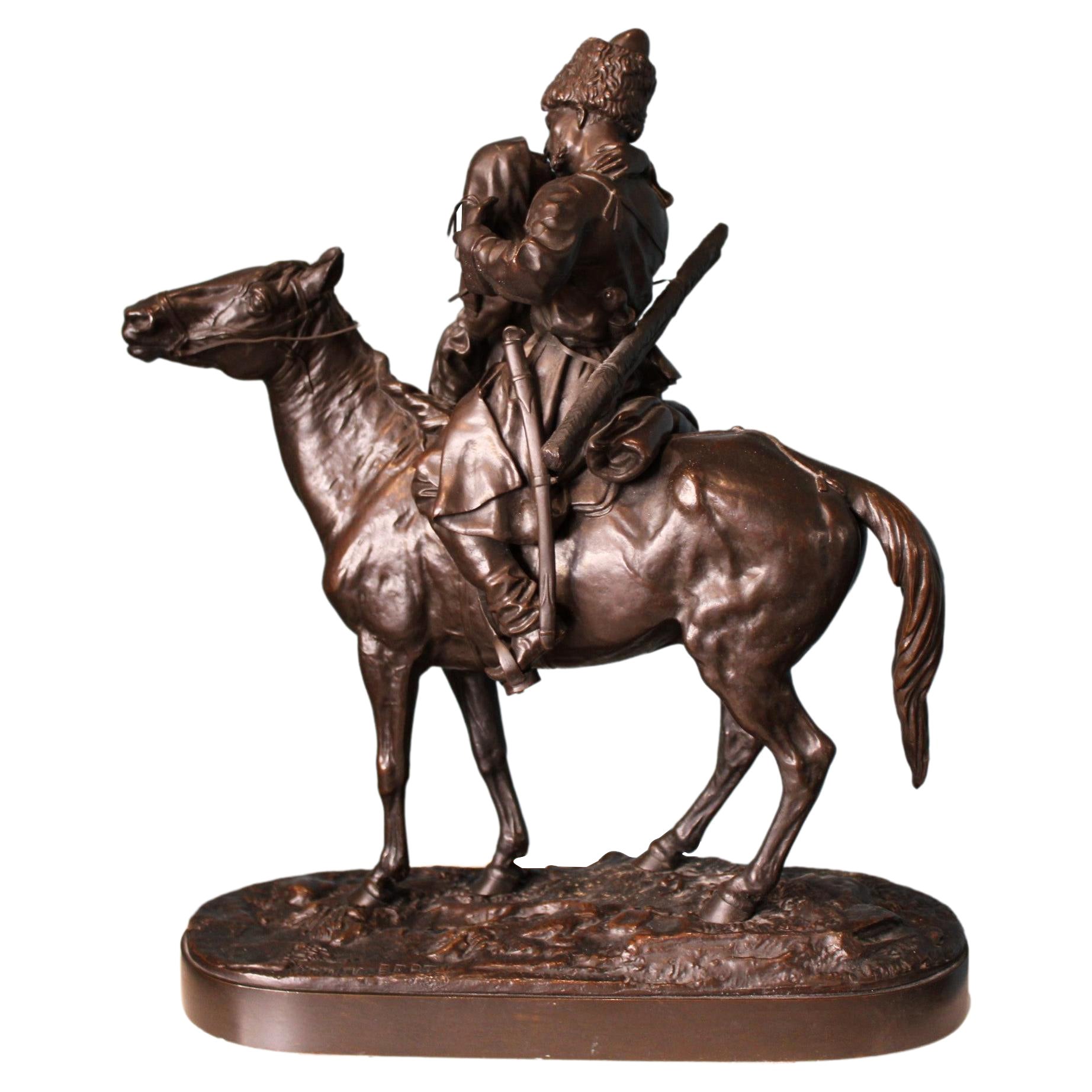 "The cossack's kiss" bronze sculpture signed LANCERAY For Sale