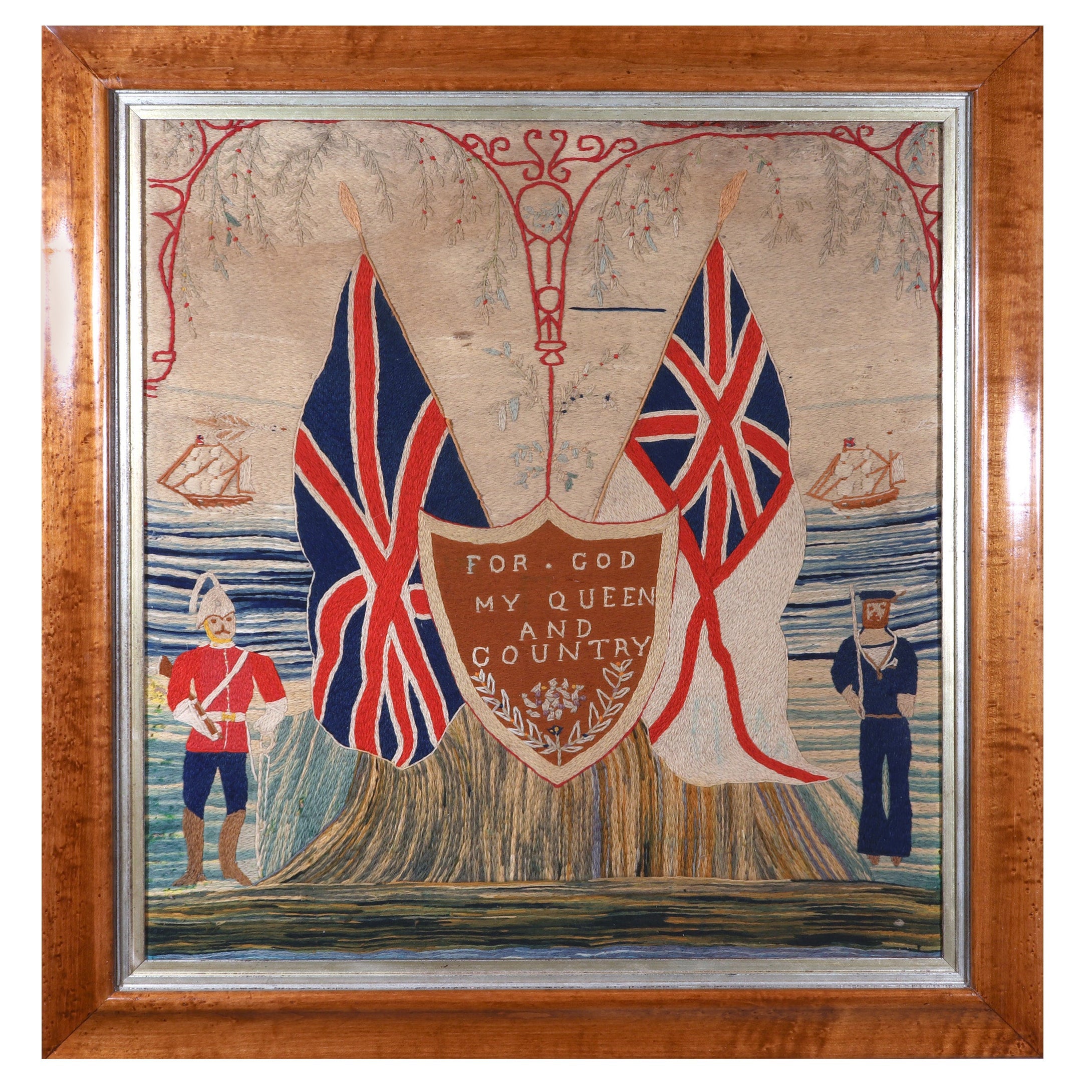 British Sailor's Woolwork (Woolie) of British Soldier and a Sailor with Flags