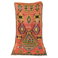 Vintage Boujad Moroccan Berber Rug traditional apricot red green yellow 
