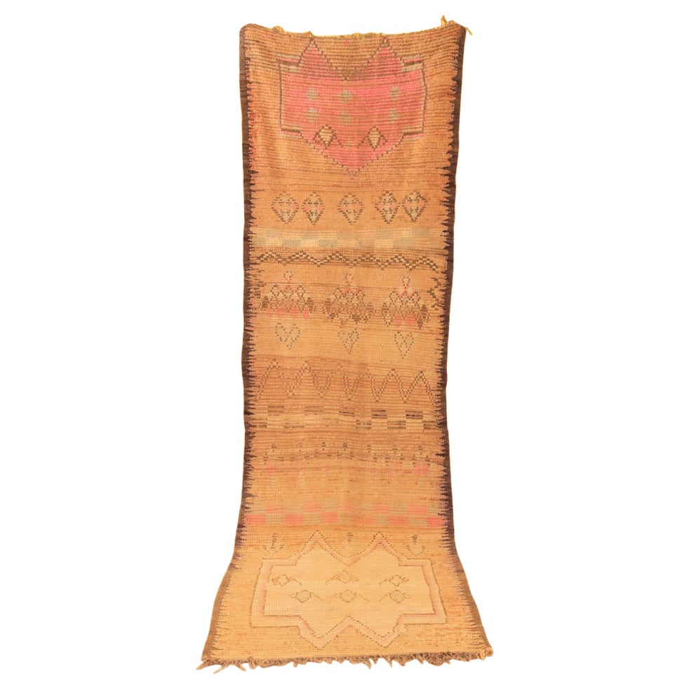 Vintage Rehamna Berber Rug golden beige pink Runner traditional pattern For Sale