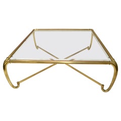 Mastercraft Sculptural Brass Coffee Table Beveled Glass Top Ming Style Legs 1970