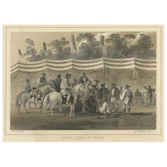 Stampa antica di soldati giapponesi a Yokohama, Giappone, 1856