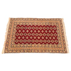Vintage Hand-Woven Persian Bokhara Wool Rug in Red and Gold