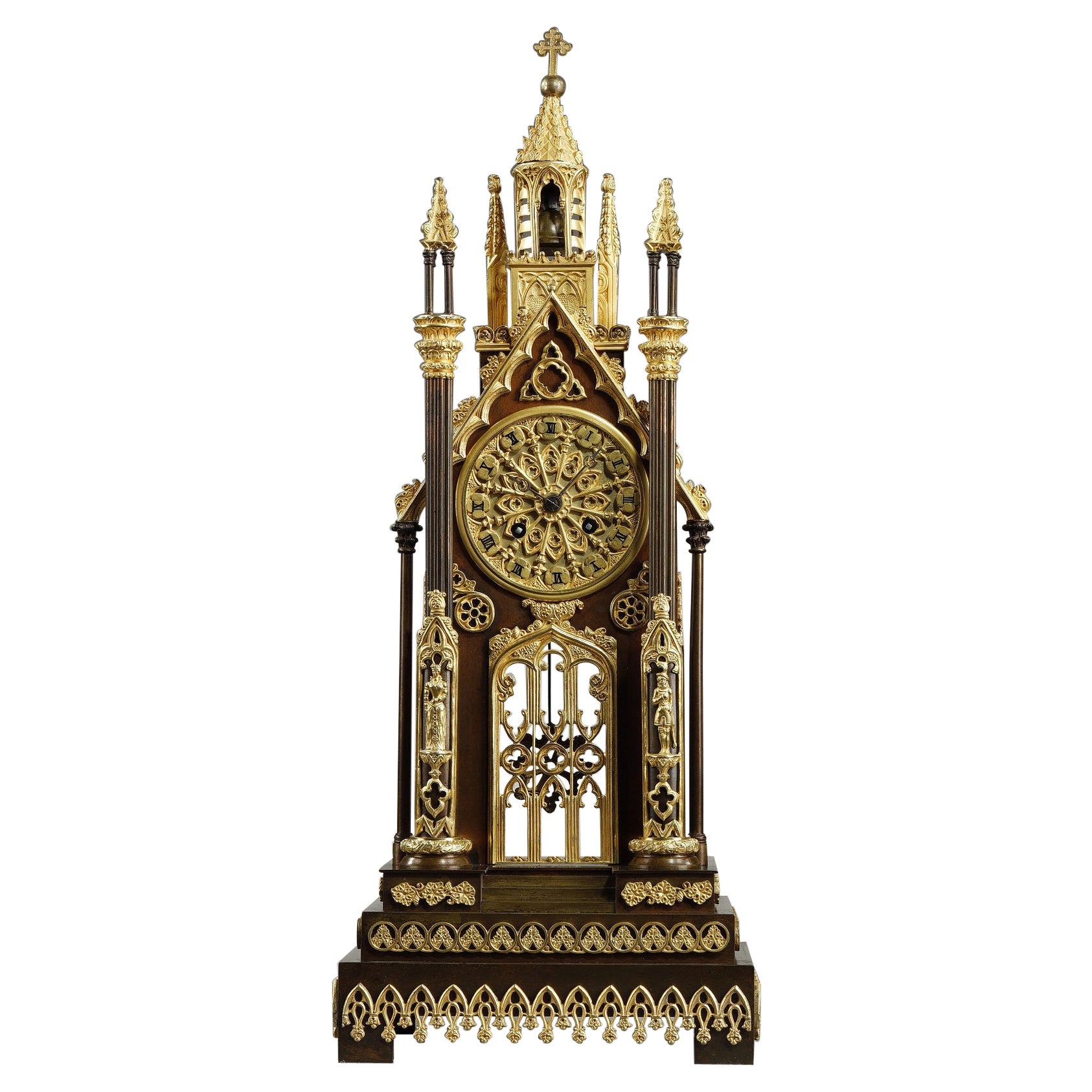 Gilded and Patinated Bronze Cathedral Clock from the Charles X Period