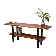 Solid Live Edge Rosewood Slab Console Table with Bottom Shelf
