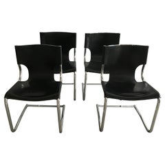 Mid-Century Modern Italian Set of Carlo Bartoli Black Leather Cantilever Chairs