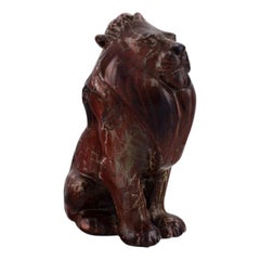 Antique Karl Hansen Reistrup for Kähler, Very Rare Lion in Glazed Stoneware