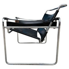 Mid-Century Modern Vintage Black Leather Wassily Lounge Chair