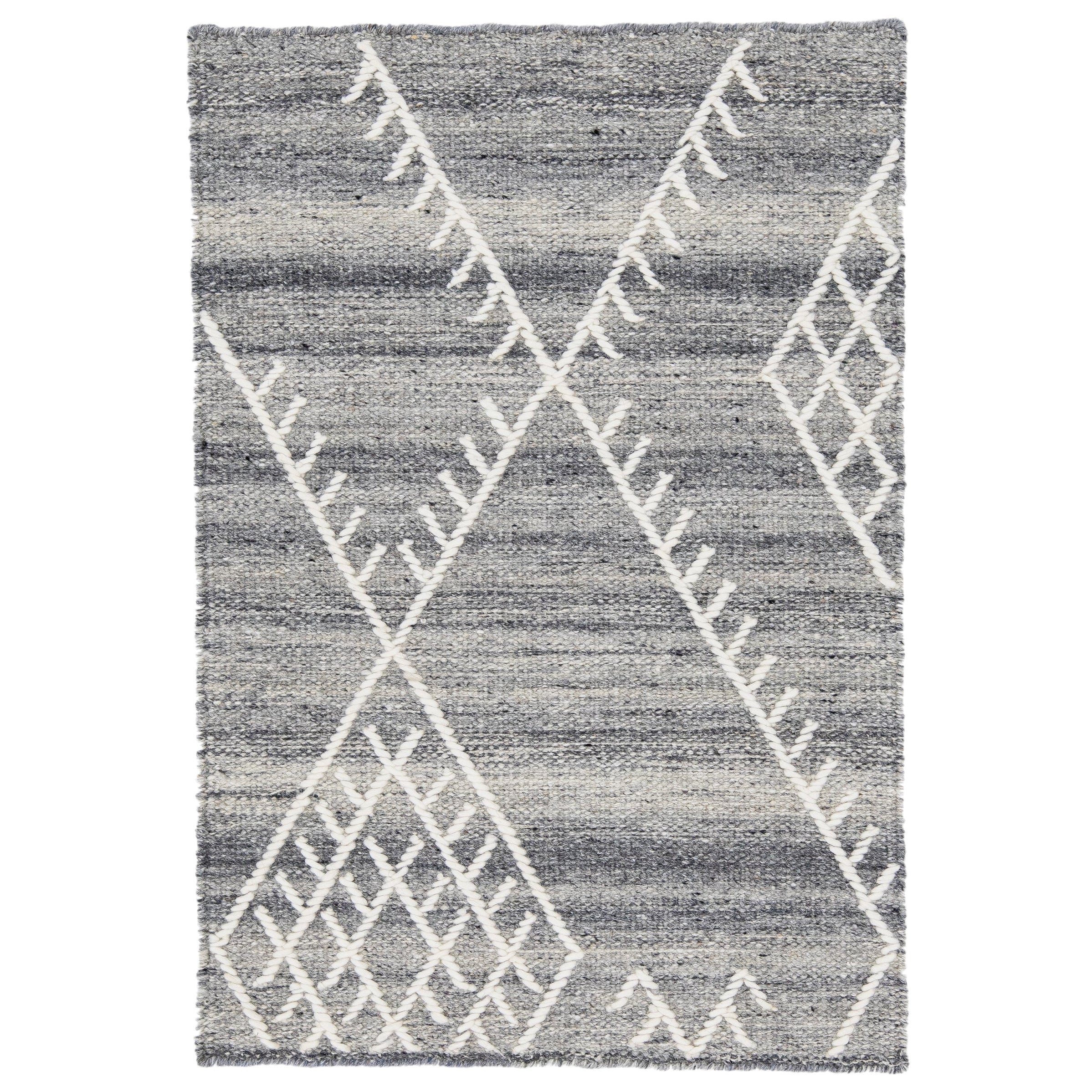 Apadana's Tapis Kilim gris en laine tissé à plat sur mesure