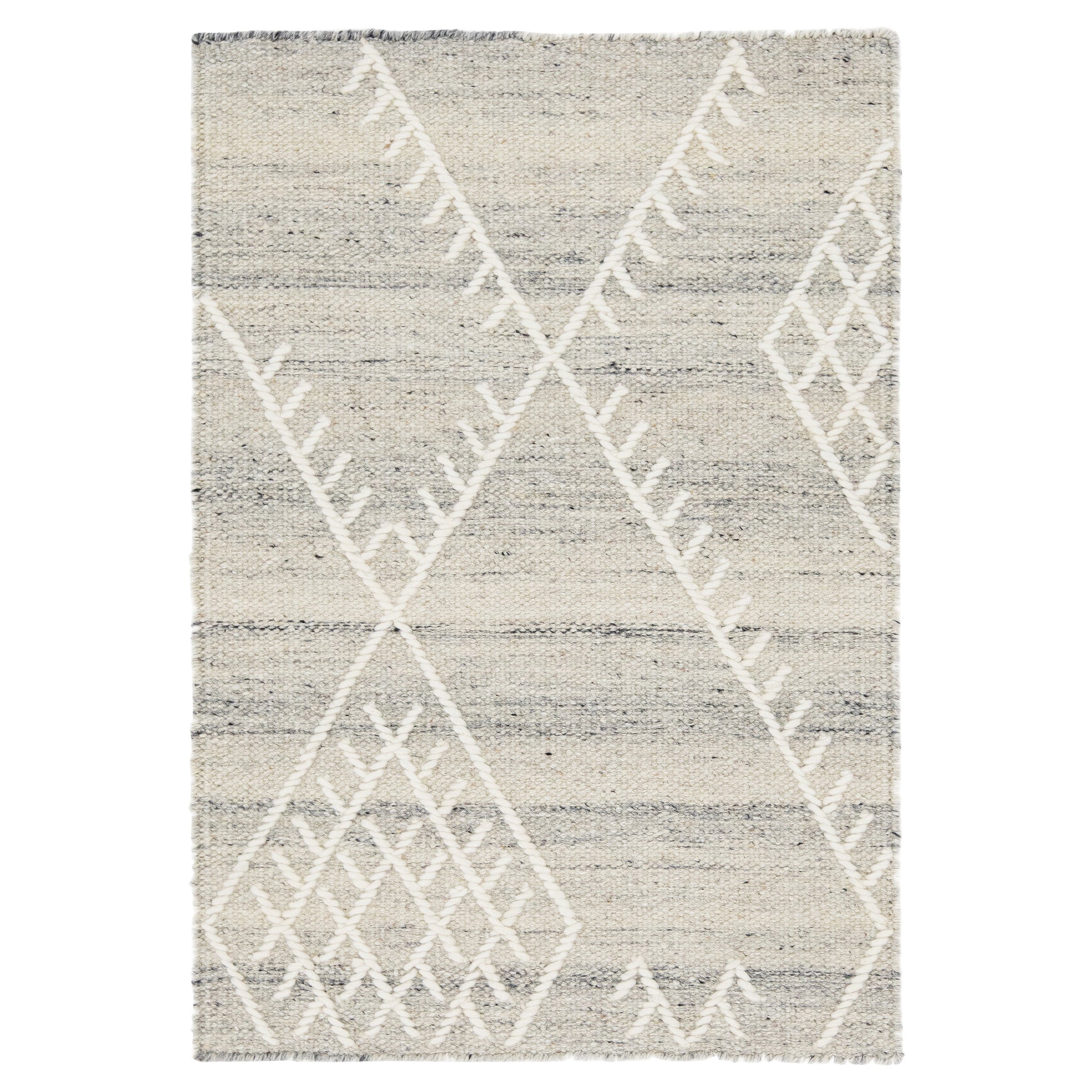 Tapis Kilim Apadana en laine beige à tissage plat sur mesure