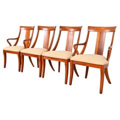 Retro Ethan Allen Regency Klismos Style Cherry Dining Chairs, Set of Four